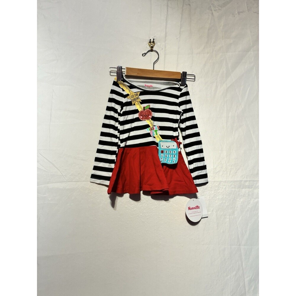 Nannette Kids 3T Teacher Dress Striped Apple Ruler School Red Skirt NWT - Picture 4 of 12